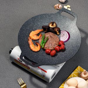 Turners Poêle à griller coréenne avec plaque de cuisson ronde antiadhésive, compatible pour induction, cuisinière à gaz, table de cuisson électrique, ustensiles de cuisine gratuits