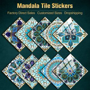 Turtonables 10pcs / set Mandala Crystal Film Film Tiles Stickers muraux Cuisine Armoire de salle de bain décoration Art Mural Emphiping PVC Wall Decal
