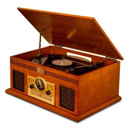 Draaitafels houten vintage fm analoge afstemming/cd muziekcentrum platenspeler, bluetooth en buildin stereo speakers vinyl turntable cartridge