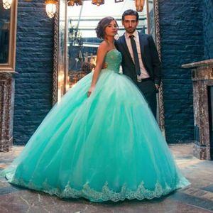 Robe de mariée turquoise robe de bal tulle 2019 perlée cristal bustier corset dos drapé doux 16 robes robes de mariée de fête pour la mariée