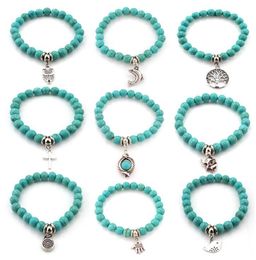 Bracelets de perles turquoise arbre hibou dauphin croix paume bracelets porte-bonheur pour homme femmes bijoux accessoires