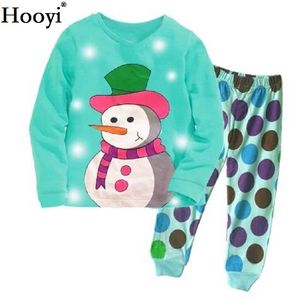 Turquoise Blue Baby Meisjes Pyjama Kledingkleding Kerstcadeau voor Kinderkleding Sets Katoen Pijamas Snowman Nachtkleding Dot 210413