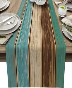 Turquoise blauw groen hout gestreepte linnen tafellopers dressoir sjaals decor voor keukenvakantie feest 240509