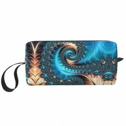 Turquoise motifs géométriques Art sac cosmétique élégant cuivre et sarcelle Fractal onze maquillage cas beauté stockage sacs de toilette i66Z #