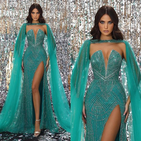 Robes de soirée en cristal vert turquoise Élégant avec une robe de bal de cou en pelli