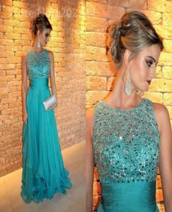 Turquoise groen kristal lange avondjurken Arabische Dubai chiffon rug zipper vloer lengte formele prom party jurken vestidos de fes9966472
