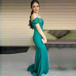 Turquoise Green Off The Shoulder Mermaid Prom Dresses Lovertjes Sexy Avondjurken Bruidsmeisjes Jurken Feestjurken Formele Kleding