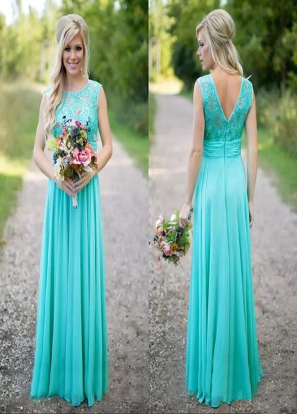 Turquoise Lace Chiffon Long Bridesmaid Robes 2019 Scoop Colding Longueur Bridesmaid Robes For Wedding Sukienka Wesele6337691