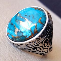 Turquoise Ring Vintage Antieke Thaise Zilveren Ring Voor Vrouwen Mode Partij Sieraden Punk Stijl