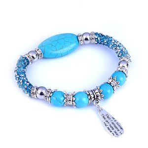 Turquoise steen strengen armbanden vintage zilveren etnische kralen charme zinklegering dame armband mode kralen sieraden voor meisjes vrouwen blauw wit