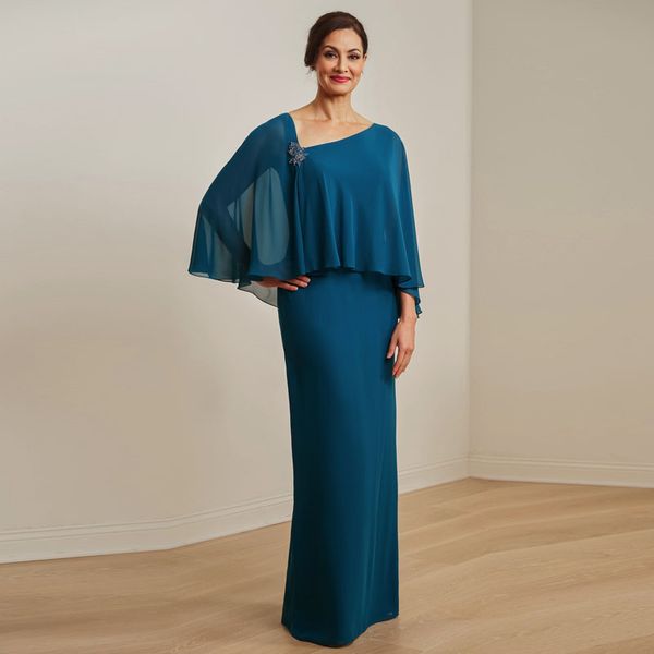 Turquoise droite mère de la mariée robes irrégulière Cape Style robe de mère pour mariage dos fendu robe de soirée formelle