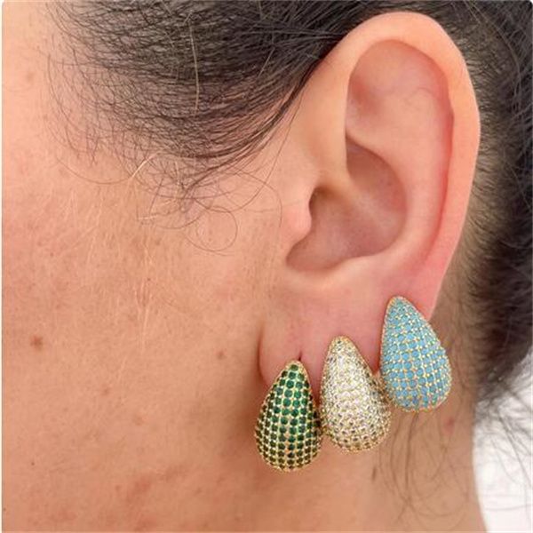 Boucles d'oreilles drop en larme turquoise pour femmes inspires green cristal CZ Piercing Huggie Orees dupes Hypoallernic Jewelr