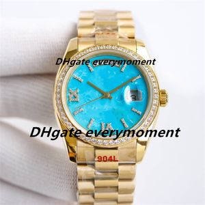 Montre Turquoise EW fabriquée en usine montres mécaniques automatiques pour hommes 36mm 904L cal.3255 mouvement saphir brillant en acier inoxydable incrusté de diamants montre-bracelet étanche