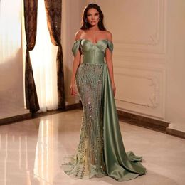 Turquoise avec jupe sirène robe de soirée sexy 2023 hors de l'épaule dentelle perlée femmes robes de soirée Abendkleider Robes de soirée