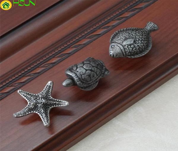 Turtle Fish Starfisf Knob Dressher Drawer Tirer Sandle S Handle Kitchen Armort Cabinet Porte de porte Antique Argent Black Stashter Animal4709615