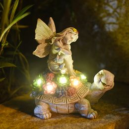 Decoración del jardín de tortuga Estatuas de tortugas solares al aire libre con luces de ángel de hadas tortuga de césped para patio, balcón, patio, decoraciones con luces LED adornados