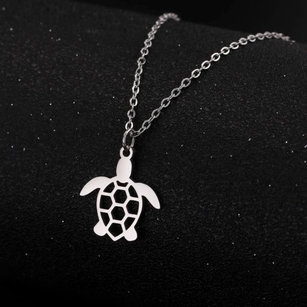 Pendentif tortue en or blanc 14 carats, collier Vintage Animal, chaîne classique, bijoux, accessoires, cadeaux pour femmes