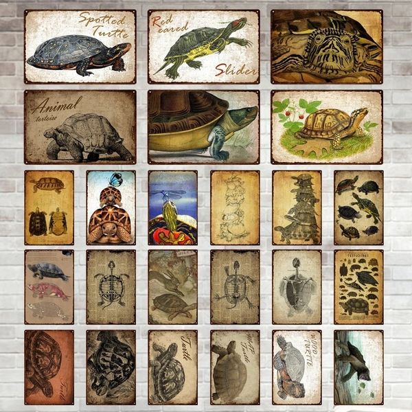 Signe de tortue Vintage en métal, affiche en étain, décor de pièce drôle, plaque d'affiche, animaux pour Bar, cuisine, Club, homme, grotte, décoration murale personnalisée, taille 30x20cm w01