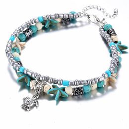 Turtle Starfish Multilayer Aklets Armbanden Strand Voetketting Mode-sieraden Valentine Cadeau voor Vrouwen