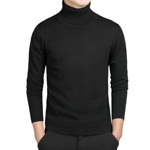 Turtleneck katoenen trui mannen truien merk casual herfst mode trui mannelijke solide slim fit gebreide lange mouw blauw zwart 210518