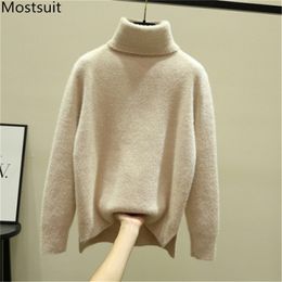 Coltrui faux marten haar dikker trui pullover vrouwen herfst winter lange mouwen effen mode Koreaanse tops truien 210513