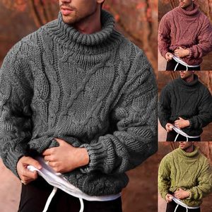 Jerséis de punto de cuello alto para hombre, suéteres trenzados de gran tamaño para otoño e invierno, jersey informal liso ajustado, prendas de punto para hombre