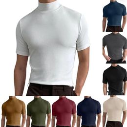 T-shirt a collo alto Pullover Top T-shirt a maniche corte da uomo Camicia slim fit Casual Stretch Skinny Abbigliamento streetwear