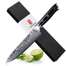 TURWHO Couteau d'office utilitaire de cuisine de 5 pouces Japonais VG-10 Couteaux en acier damas Couteau à fruits à éplucher tranchant G10 Poignée 240118
