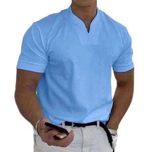 TUSHANGGE-Polo para hombre, camisetas de manga corta con cuello en V, ropa diaria de Color sólido para hombre, camisas de Golf, ropa deportiva para entrenamiento y Fitness