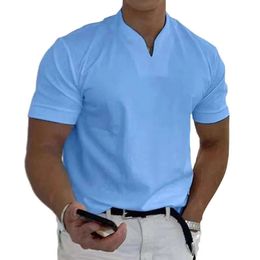 Tushangge Mens Polo T-shirts korte mouw v-hals tops dagelijkse heren vaste kleur kleding golf shirts workout fitness sportkleding 240420