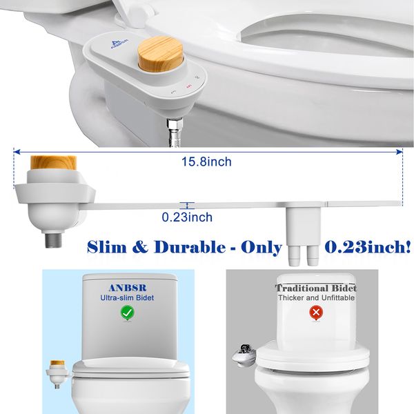 Bidet de inodoro desgastado Bidet ultra-slim no eléctrico dual boquilla de boquilla y controles de presión de lavado posterior