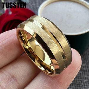 TUSSTEN Mode 8 MM Mens Tungsten Wedding Band Ringen Groef Afgeschuinde Rand Verlovingsring Valentijn Cadeau 240322