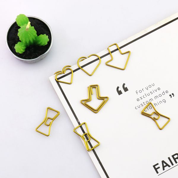 Tutu 50pcs / lot Metal Material Shape Forme Paper Coup Gold Couleur Funny Kawaii Bookmark Office scolaire Stationery Clips H0037