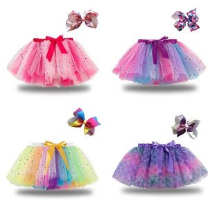 Tutu-jurk 2024 Zomer nieuwe tutu rok babymeisjes kleren 1-8 jaar kleurrijke mini pettiskirt kinderen feest dans regenboog tulle pluizige rokken d240507