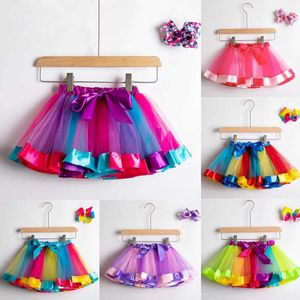 Tutu-jurk 2024 Tutu rok babymeisjes rokken 6m-8t prinses mini pettiskirt feest dans regenboog tulle rokken kinderen kleding kinderen kleding d240507