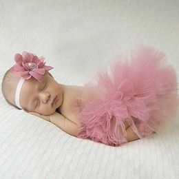 Tutu Dress Antique Rose Pretty Baby Tutu en Flower Headband pasgeboren fotografie Prop baby Girl Tutus Birthday Tutu TS046 D240507