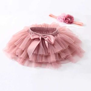 Tutu Dress Baby Girls TULLE TUTU Bloomers Infant Pasgeboren luiers dekken 2 stks korte rokken+Hoofdband set meisjes rokken regenboog baby rok D240507