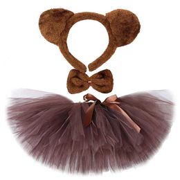 Tutu Dress Brown Bear Tutu Rok Outfit voor babymeisjes Kerst Halloween Kostuums Kinderen Animal Skirts Girl Birthday Dance Tutus 0-14Y D240507