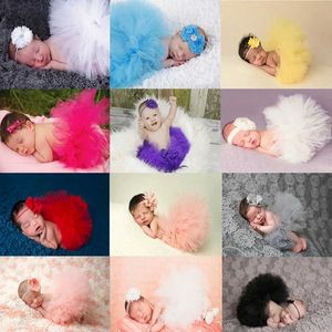 Tutu -jurk schattige prinses pasgeboren fotografie props baby kostuum outfit met bloemenhoofdband babymeisje jurk tutu baby rok d240507