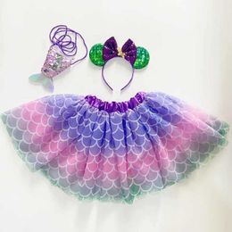 Tutu Dress Girls Mermaid Tutu Skirts Baby Ballet TuLle Pettiskirts Withheadband Hairbow Poolin Bag Kids Cosplay Verjaardagsfeestje Kostuum D240507