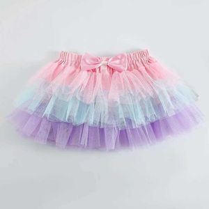 Tutu Dress Girls Princess Sequins Star Rainbow TuLle Tutu Rok voor feestballetprestaties Kinderkleding D240507