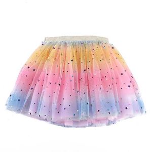 Tutu Dress Girls Tutu Skirts Stars Princess Princess Pettiskirts Kids Ballet Partido de baile Falda Niños de gradiente de gradiente D240507