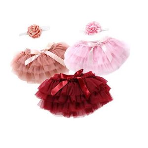 Robe de tutu nouveau-né bébé filles jupe bandeau 2pcs couche ballet danse solide en dentelle bowknot tulle jupe 3 couleurs tenue 0-24m d240507