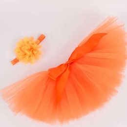Robe tutu orange solide bébés filles moelleuse jupe tutu et bandeau de nouveau-né photo propul costume bébé anniversaire tulle automne tutus pour 0-12m d240507