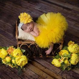 Tutu Dress Princess Coral Newborn Tutu en hoofdband Baby Photography Prop Cake Smash Outfit Sweet Baby Shower Gift Sunflower Tutu D240507