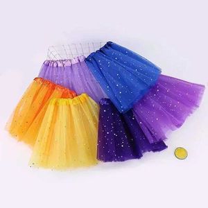 Tutu Dress Summer Kids Baby Star Glitter Dance Tutu Falda para Girl Sequin 3 capas Tulle Lace Pettiskirt Chiffon 2-8T D240507