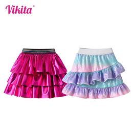 Tutu-jurk Vikita Girls Mini Skirts Kids Ballet Performance Princess gelaagde rok kinderen verjaardagsfeestje baljurk kinderen kleding 3-10 jaar d240507