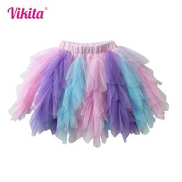 Robe tutu Vikita Girls Tutu Mesh Tulle en couches jupes pour enfants Party décontracté Per performance Princesse Mini Jiron Children Vêtements D240507