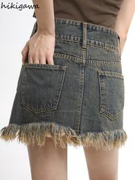 Tutu Dress Vintage Tassel Woman Skirts Faldas de Mujer Streetwear Women S Summer Mini denim rok mode Y2K kleding bodycon jupe 230104