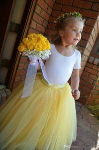 Tutu encantador amarillo largo flor niña faldas de tul una línea plisada hasta el suelo hecho a mano parte inferior de los niños falda